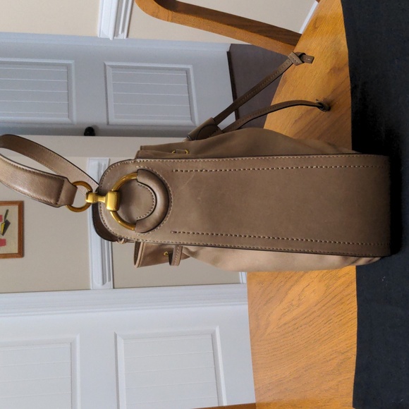 NWT Frye Leather Hobo Drawstring Brass Hardware Tan - Picture 4 of 7